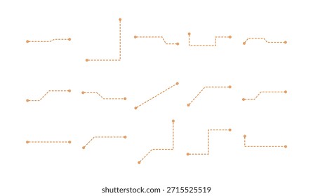 Satz von modernen gestrichelten Legenden und Verbindungslinien mit Punkten auf weißem Hintergrund. Ideal für Infografik-Design, UI UX-Layouts, Datenvisualisierung, Präsentationen, Diagramme und saubere moderne Visuals.