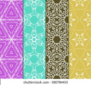 set of Modern decorative floral, geometric pattern. Luxury texture for wallpaper, invitation, decor, fabric. Vector illustration.