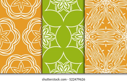 set of modern decorative floral ornament. seamless vector illustration. pattern for background, page fill, wallpaper, interior design. green, orange color
