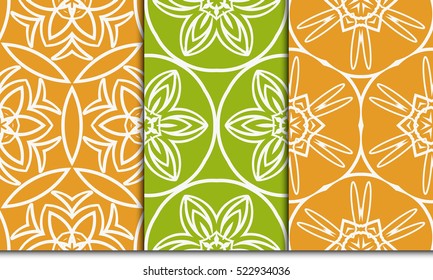 set of modern decorative floral ornament. seamless vector illustration. pattern for background, page fill, wallpaper, interior design. green, orange color