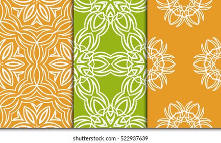 set of modern decorative floral ornament. seamless vector illustration. pattern for background, page fill, wallpaper, interior design. green, orange color