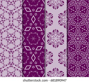 set of Modern decorative floral pattern. template. Luxury texture for wallpaper, invitation. Vector illustration. purple color