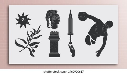 Set of modern depiction of antique elements. Can be used as icon, print, symbol. All elements are isolated