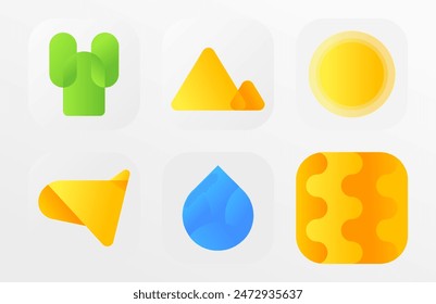 A set of modern desert vector icons in gradient style and simple shapes