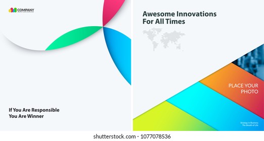 Set of modern design abstract templates with colourful circles intersections. Creative business background