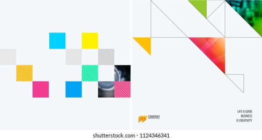 Set of modern design abstract templates. Creative business background with colourful triangles for promotion, banner, brand printing, business, decoration, branding