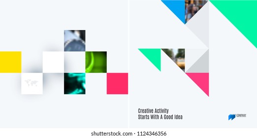 Set of modern design abstract templates. Creative business background with colourful triangles for promotion, banner, brand printing, business, decoration, branding