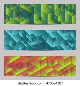 Set of modern design banners or headers template with abstract cube pattern background Graphic style for banners or headers. Easy to edit /Set of modern design banners or headers template