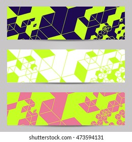 Set of modern design banners or headers template with abstract cube pattern background Graphic style for banners or headers. Easy to edit /Set of modern design banners or headers template