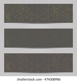 Set of modern design banners or headers template with abstract cube pattern background 