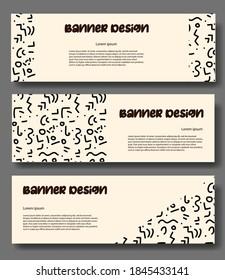 Set of modern design banners template with abstract memphis pattern background