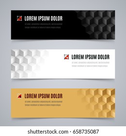 Set of Modern Design Banners Template with Abstract Geometric Pattern in White, Black and Orange Colors