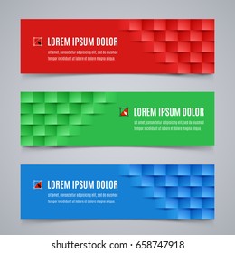 Set of Modern Design Banners Template with Abstract Geometric Pattern in Red, Blue and Green Colors