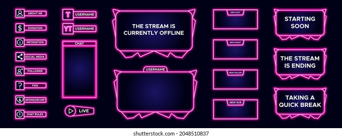 Set Of Modern Design Element For Overlay Game Streaming Screen Panel. Game Frame For Internet Broadcast And Online Video. Futuristic Live Stream Frame For Interface. Vector Template In Technology