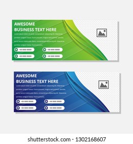 Set of modern design,  gradient horizontal Vector banners design background or header templates,  blue and green basic color, space for photo, paper cut concept,  Vector