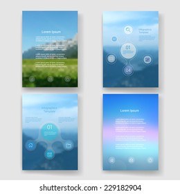 Set of modern Design Minimal style infographic template layout. Infographics, graphic or website layout vector with icons on blurred background. Landscape background. 