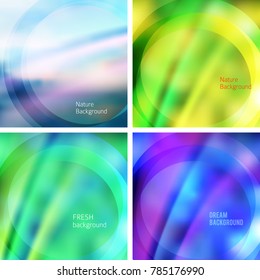 Set Modern Design style template rings on blur background with space place for your text. Blurry gradient with lines circle. Vector illustration EPS 10 for wellness or yoga theme booklet