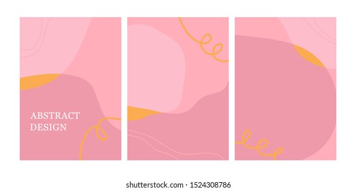 Set of modern design template with abstract organic shapes in pastel pink colors. Minimal stylish background for brochure, flyer, banner, poster and branding design. Vector illustration