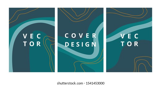 Set of modern design template with abstract organic shapes in green colors. Minimal stylish background Vector illustration