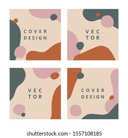 Set of modern design template with abstract organic shapes in pastel colors. Minimal stylish square background for brochure, flyer, banner, poster and branding design. Vector illustration