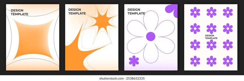 set of Modern design templates abstract shapes and floral patterns in orange and purple. posters, social media