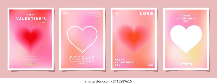 Set of Modern design templates for Valentines day, Love card, banner, poster, cover, invitation. Trendy minimalist aesthetic with gradients and typography, y2k backgrounds. vector illustration.