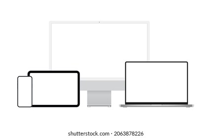 Set of Modern Devices - Computer Monitor, Laptop, Tablet, Smartphone. Mockups to Showcase Your Web-Site Design. Vector Illustration