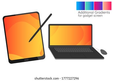 Set of modern devices with gradient screen. Mockup template for background, banner, card, poster. Vector EPS10 illustration