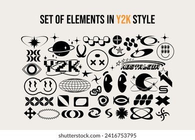 Set of modern different abstract shapes and figures in 2000s style. Simple and basic y2k elements for design. Futuristic Templates geometric symbols. Minimalism. Isolated. Background