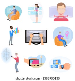Set of modern different icons of virtual or augmented reality