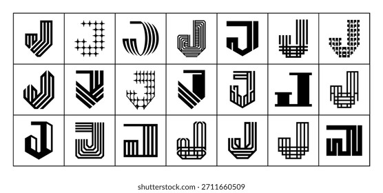 Set of modern digital abstract letter J logo