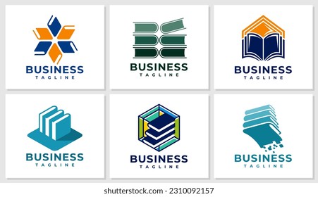 Set of modern digital book logo design. Technology education school logo brand.