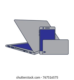 set of modern digital device laptop pair mobile phone