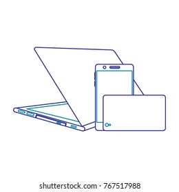 set of modern digital device laptop pair mobile phone