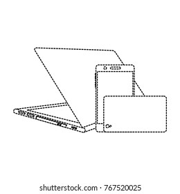 set of modern digital device laptop pair mobile phone