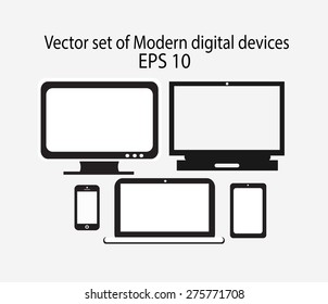 Set of modern digital devices black color