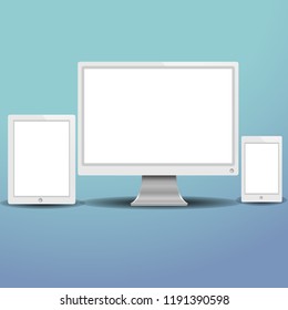 set of modern digital devices computer monitor