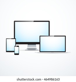 Set of modern digital devices. Laptop, computer, tablet, smart phone.