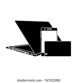set of modern digital devices laptop pair mobile phone