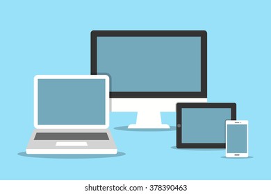 Set of Modern Digital devices. Pc, laptop, tablet and smart phone. 