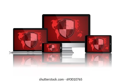 Set of modern digital devices with virus