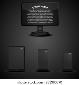 set of modern digital display units in dark style