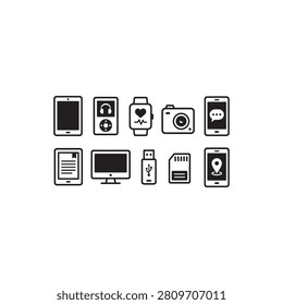 Set of modern digital technology device icons with digital era technology electronics smartphone computer smartwatch hardware communication