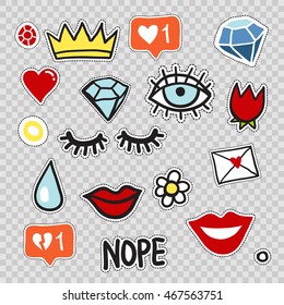 Conjunto de modernos parches de doodle, insignias o pines.