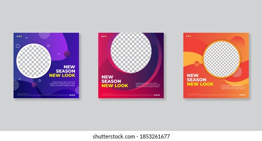 Set of Modern Editable square banner templates. colorful background color with gradient shape. Suitable for social media posts and web internet advertising. Vector illustration with college photos