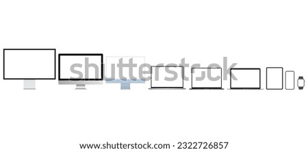 Set of Modern Electronic Devices. Computers, Laptops, Tablets, Phones, Watches. Vector Illustration