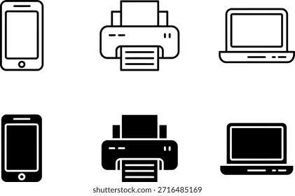 Conjunto de iconos de dispositivos electrónicos modernos en varios estilos