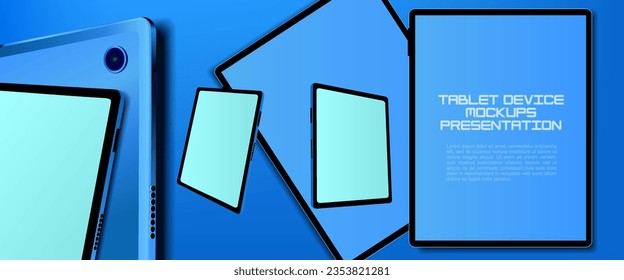 Set of modern electronic tablets with blank screen from different sides. Creative vector template for presentations and sales. Electronics and digital technologies