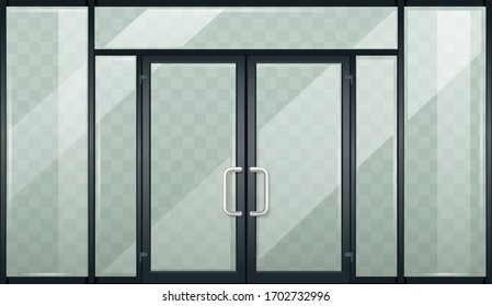 Set modern entrance doors black  With tinted transparent glass  Vector graphics