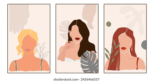 Set of modern faceless abstract woman trendy minimalist poster